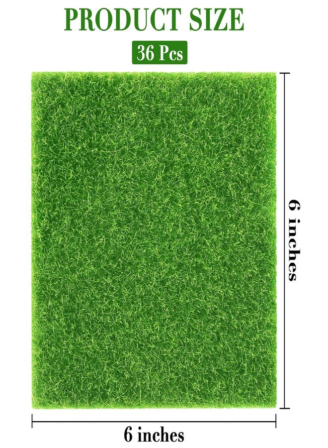 Elcoho 36 Pieces Fake Grass for Crafts Fairy Garden 6 x 6 Inches Artificial Garden Grass for Miniature Ornament Dollhouse DIY Decoration - Image 2